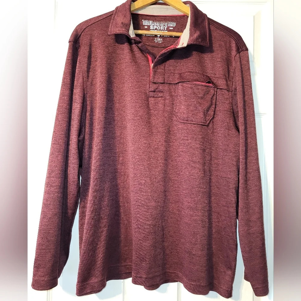 Tailorbyrd Sport Burgundy Red‎ Long Sleeve Polo Active Shirt Size X Large